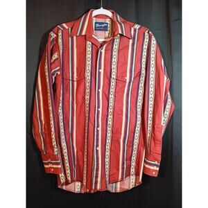 Vintage Wrangler Red Western Shirt Aztec Southwestern Pearl Snaps Small to Med